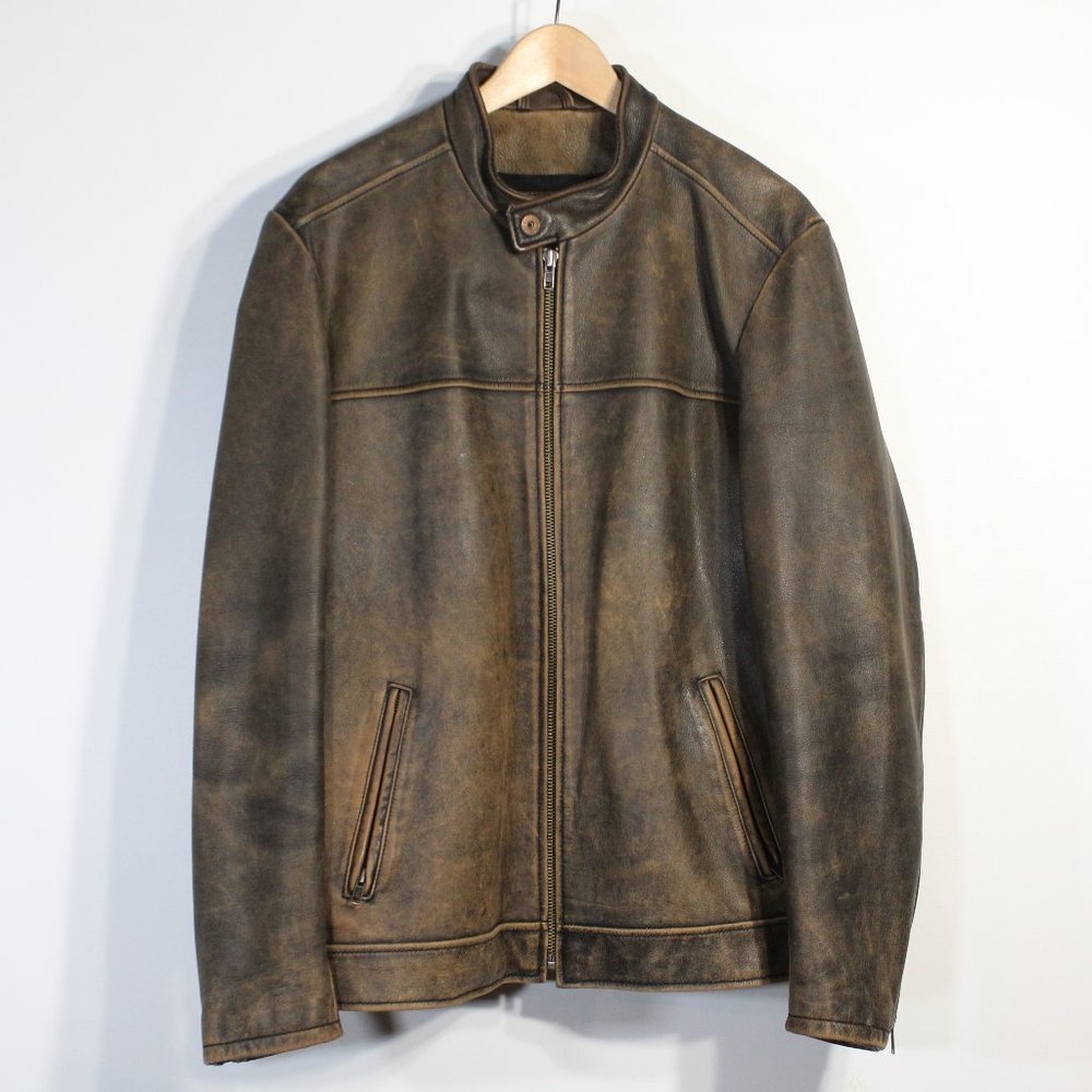 BKE 67 Leather Jacket Brown Men's Buckle Medium | Coat | Motorcycle | Bi…